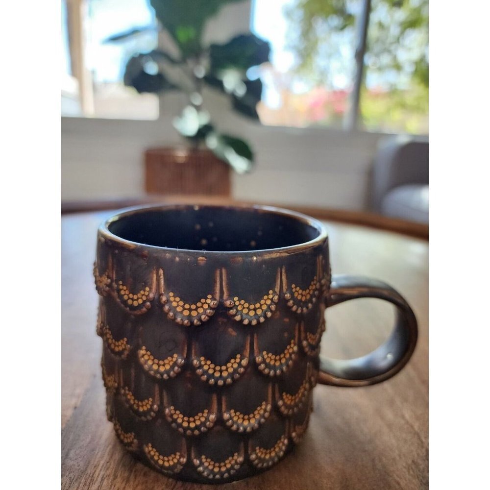2015 Starbucks Scalloped Brown Gold Metallic Scales Coffee Cup Tea Mug 10oz - Picture 2 of 4